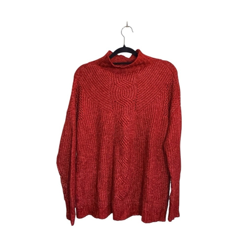 Maurices Shaker Mock Neck Sweater Red Cable Knit Oversized Tunic Small Women’s